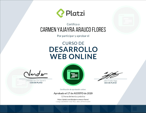 Certificado de Desarrollo Web Online - Platzi