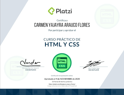 Certificado de curso práctico de html y css