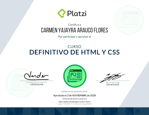 Certificado de curso definitivo de html y css - Platzi
