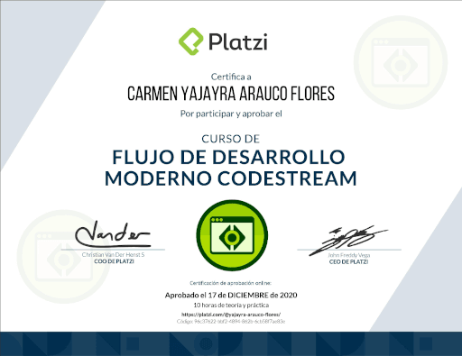 Certificado Flujo de desarrollo moderno codestream - Platzi