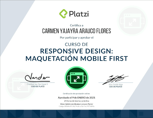 Certificado curso de Responsive Design, maquetación mobile